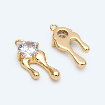 4pcs CZ pave Gold Drip Charms 19x8mm, Gold Plated Brass Melting Charm Pendants (GB-2768)