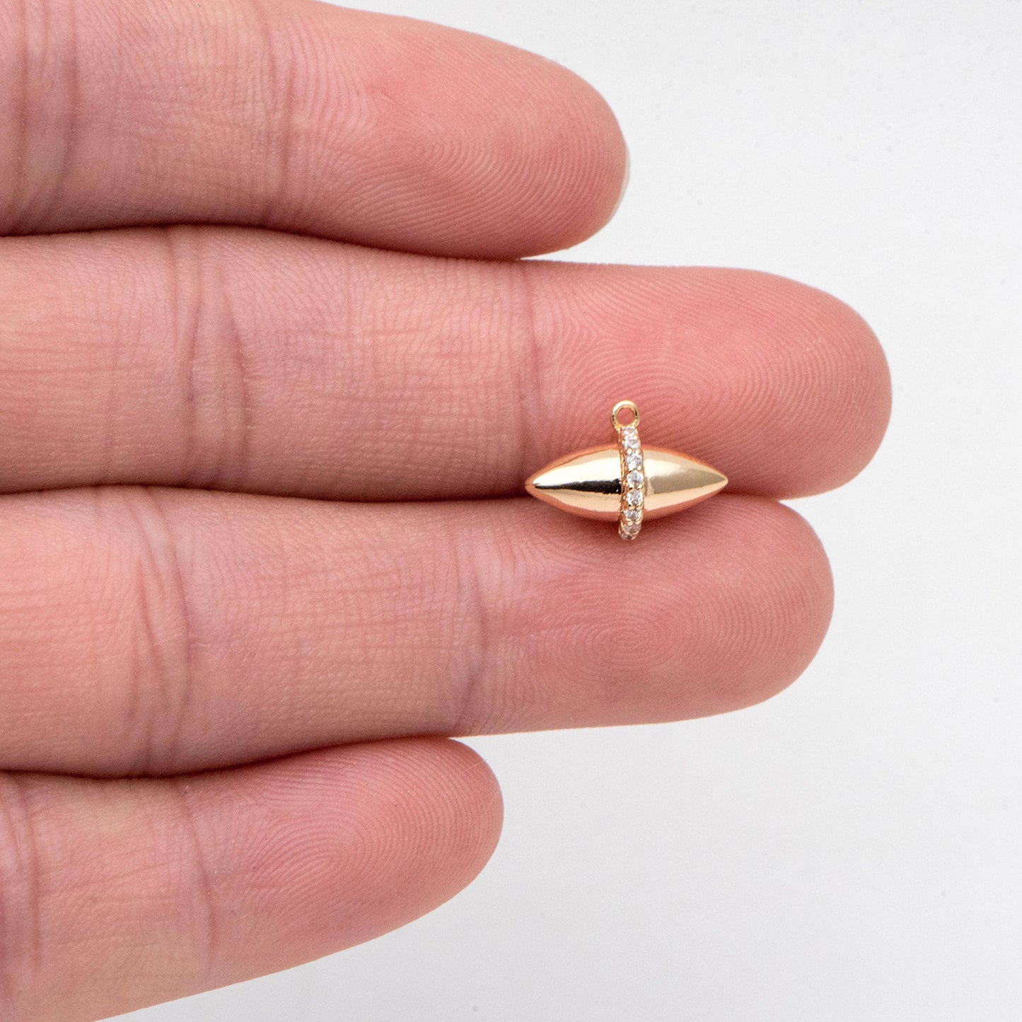 10pcs CZ Pave Oval Charm, Gold plated Brass Oval Pendant 9x13mm (GB-2770)