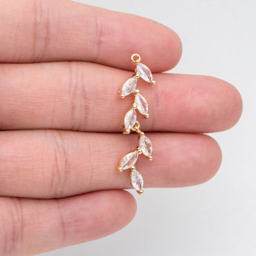 4pcs CZ Pave Gold Leaf Charms, Gold plated Brass Leaves Charm, bracelet necklace Earring pendant (GB-3037-F)