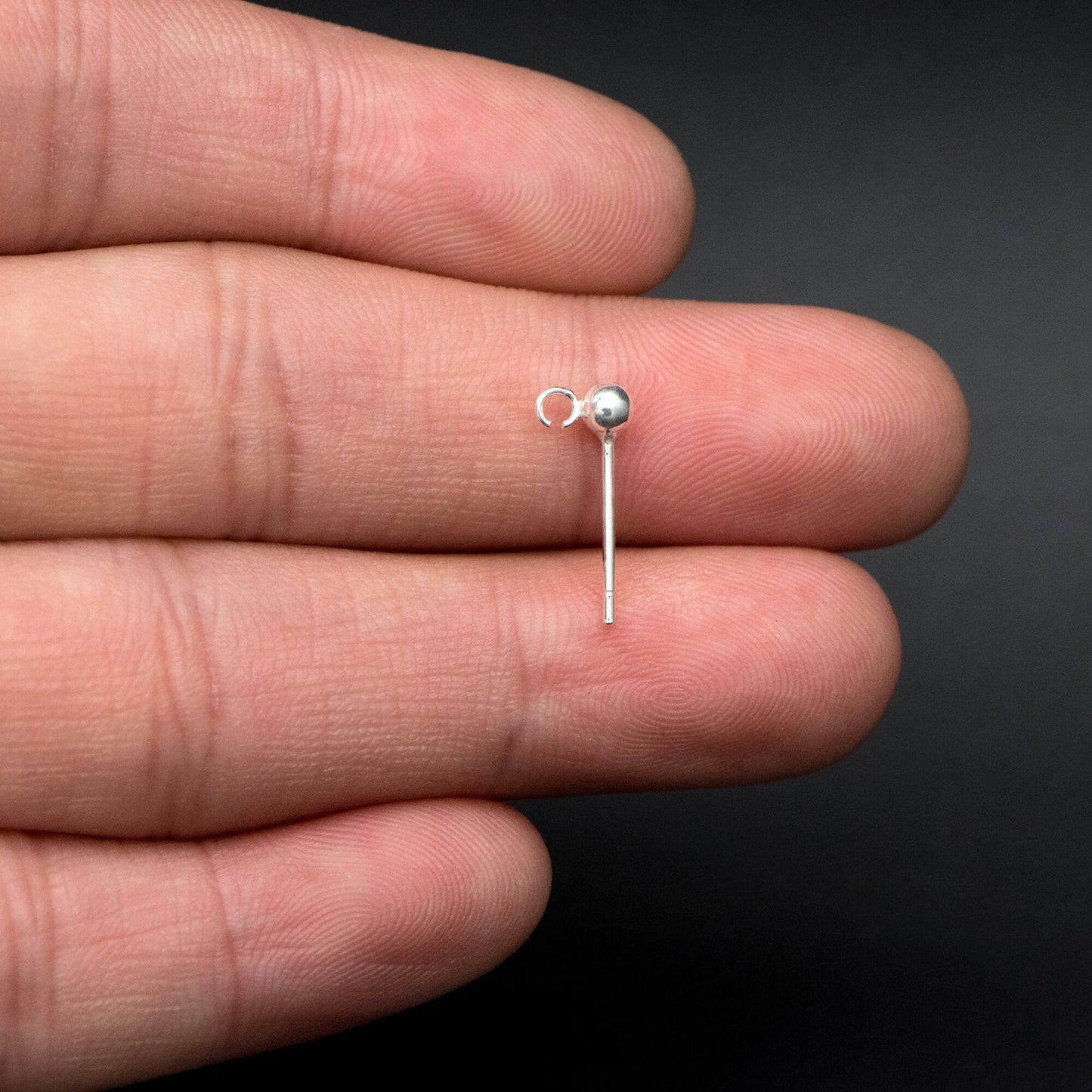 10pcs Sterling Silver Ear Post, .925 Silver Earring Post, 3mm Ball Post Earring, Ball Stud Earring With Loop (CY-018)