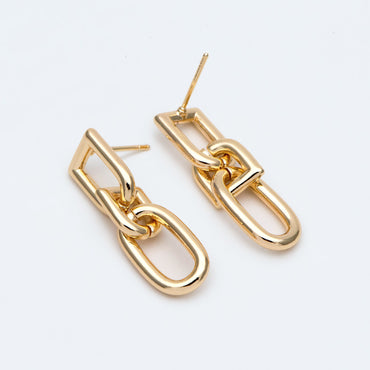 4pcs Long Link Chain Earrings, Thick Chain Earrings, Gold Chunky Chain Link Earrings, Gold Drop Earrings, Long Dangle Earring (GB-2777)