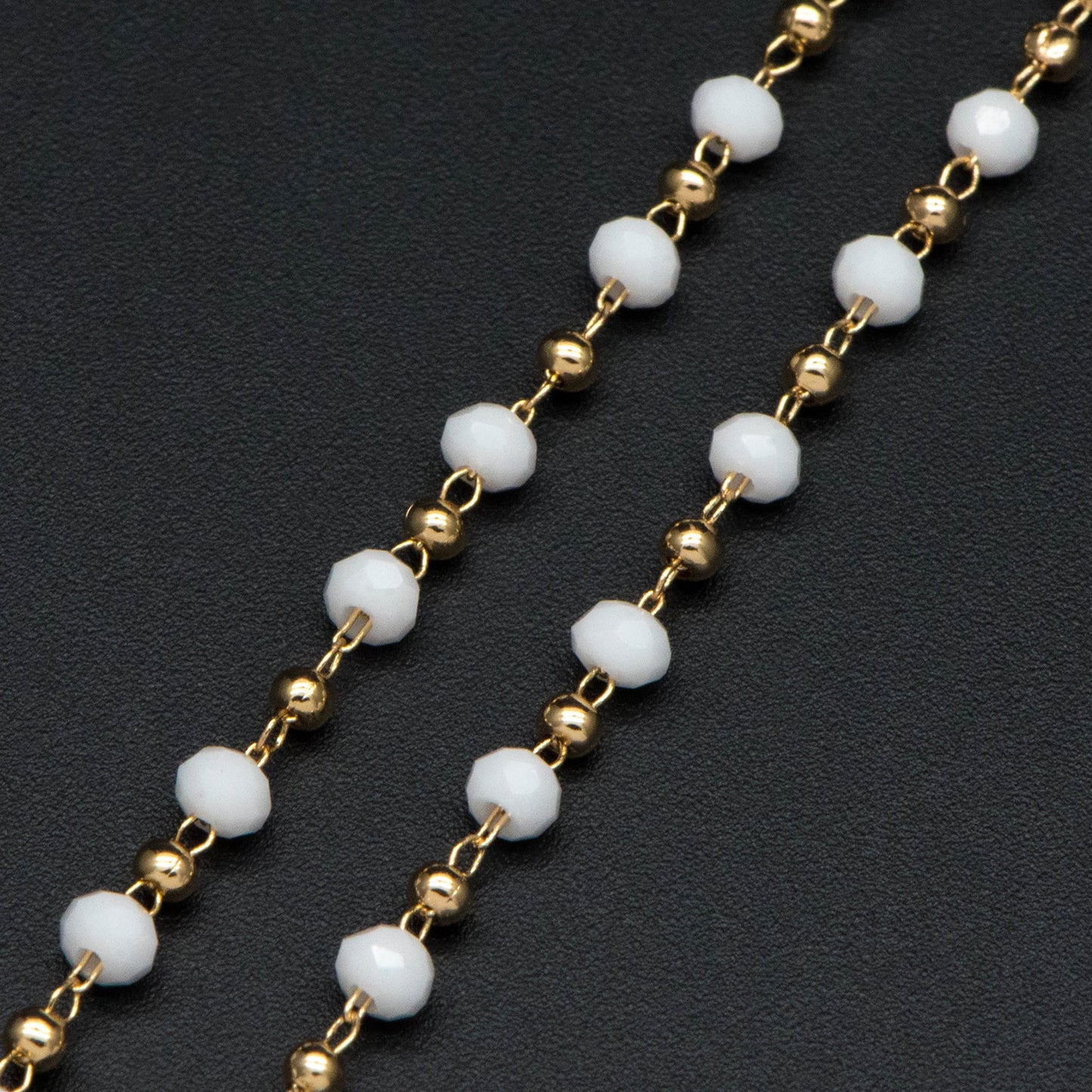 Gold Crystal Beaded Chains, Gold plated Brass Cable Chain, 3mm Glass Rondelles with 2mm Gold Round Beads (#LK-200)/ 1 Meter=3.3 ft