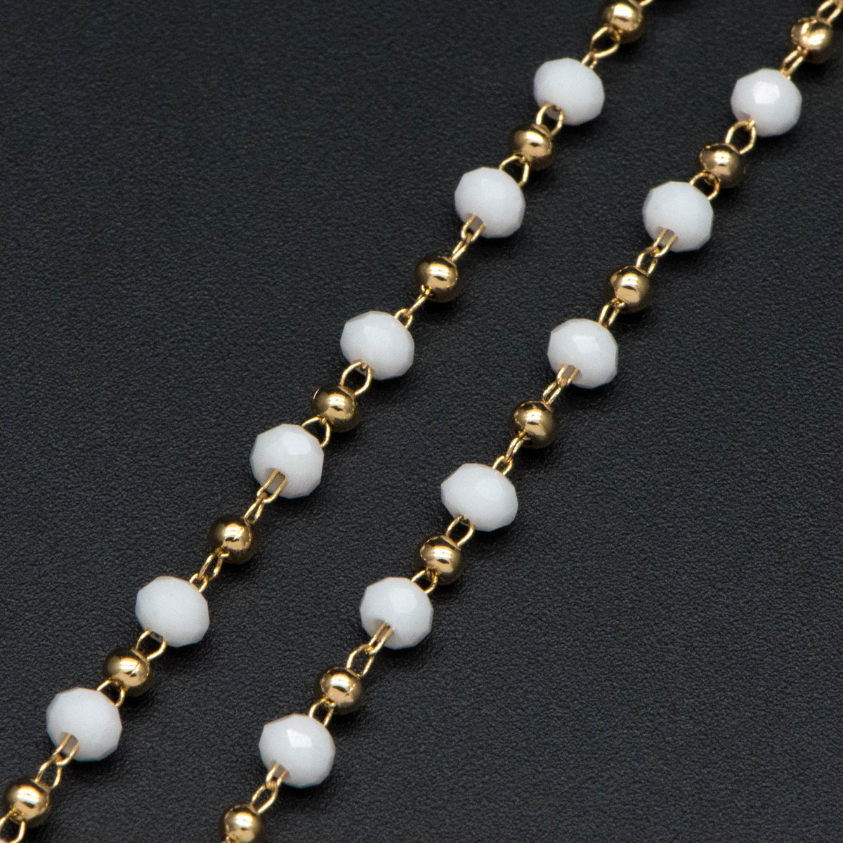 Gold Crystal Beaded Chains, Gold plated Brass Cable Chain, 3mm Glass Rondelles with 2mm Gold Round Beads (#LK-200)/ 1 Meter=3.3 ft