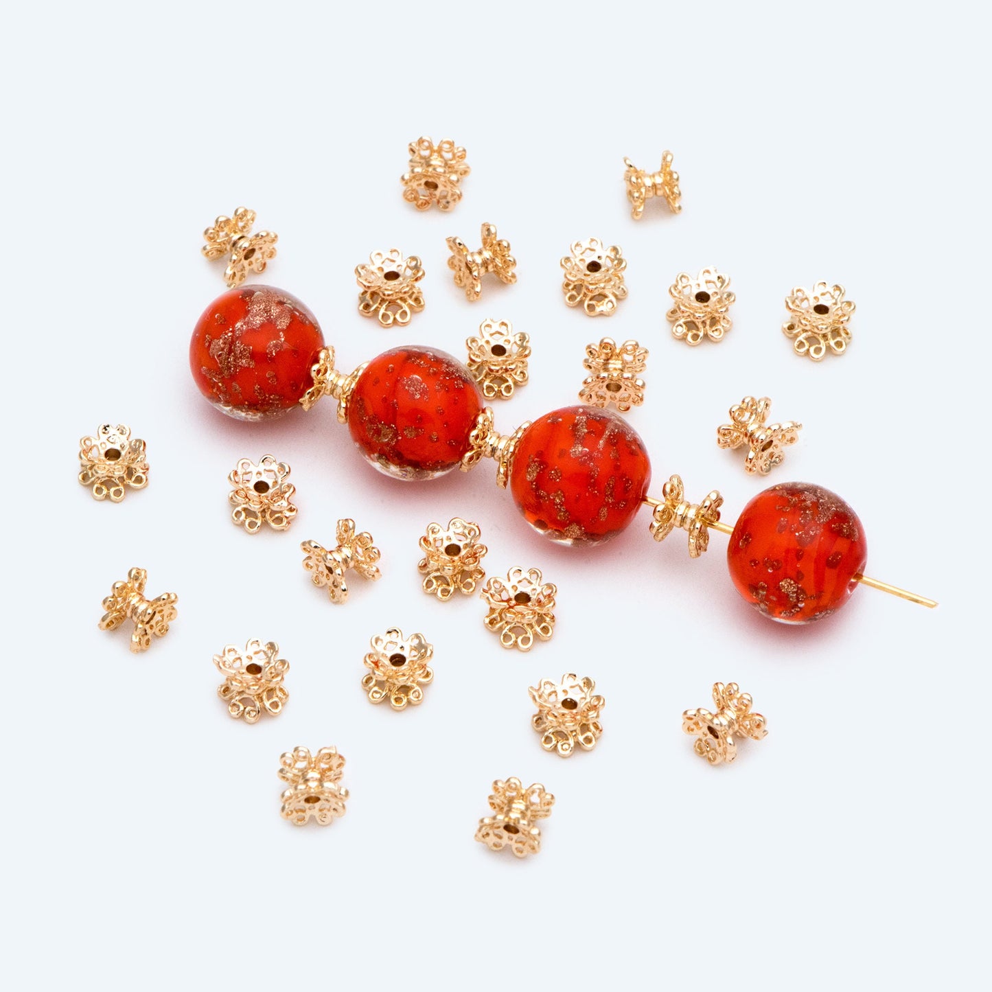 10pcs Gold Floral Bead Caps 6mm, Flower Spacer Beads, Fit 8-12mm Beads, Gold plated Brass Cap Ends (GB-2779)