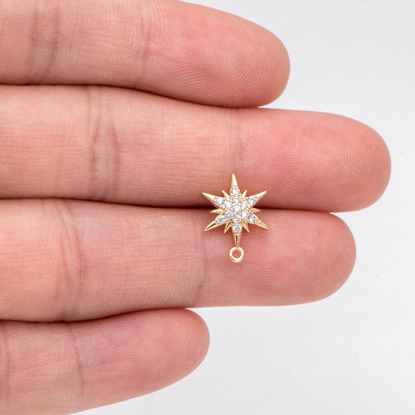4pcs CZ Pave Hexagram Earrings, 13x10mm, Real Gold Plated Brass Star Stud Earrings (#GB-311-L)