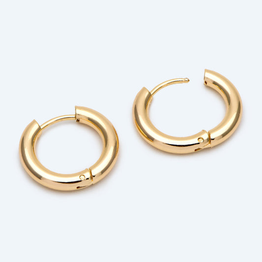 4pcs Gold/ Silver Chunky Hoop Huggies, 3mm Thick, 14/ 16/ 18/ 20/ 26mm, Stainless Steel Hoop Earrings, Minimalist Earrings (GB-2788)