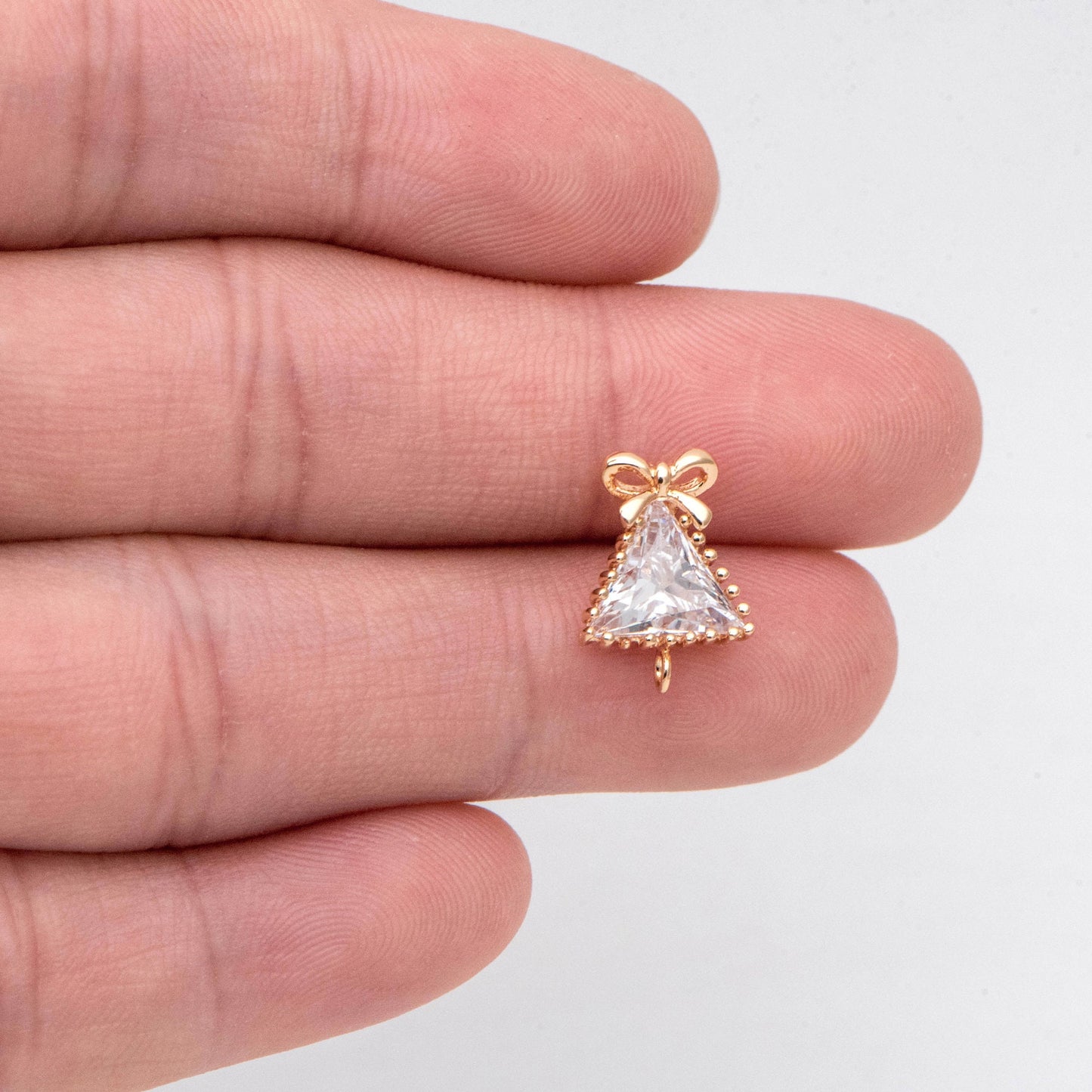 4pcs CZ Pave Bowknot Triangle Earring with Loop, 18K Gold Plated Brass, Christmas Bowknot Triangle Stud Earrings (#GB-2771)