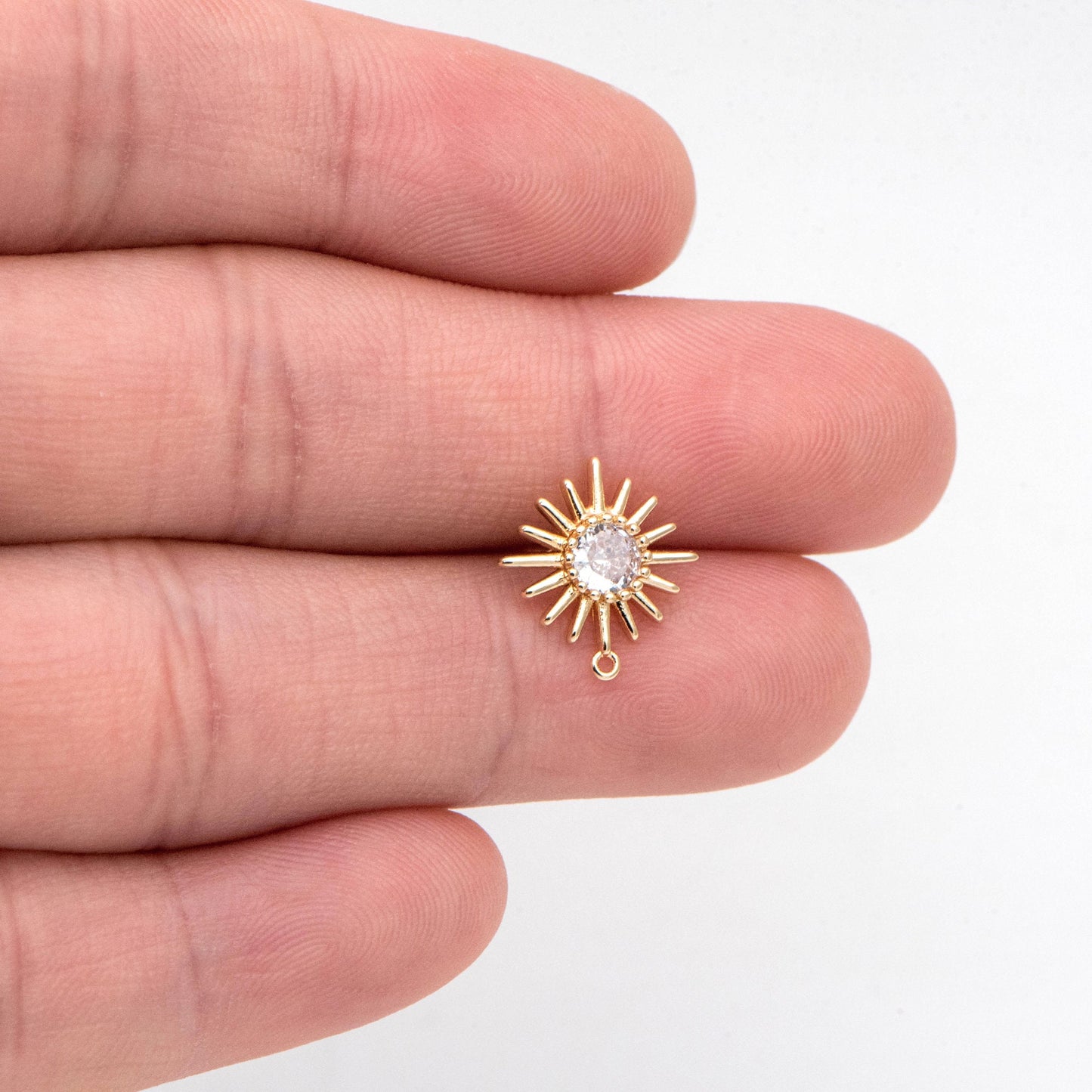 4pcs CZ Pave Gold Sun Earring with Loop, Real Gold Plated Brass Sun Stud Earrings (#GB-2774)