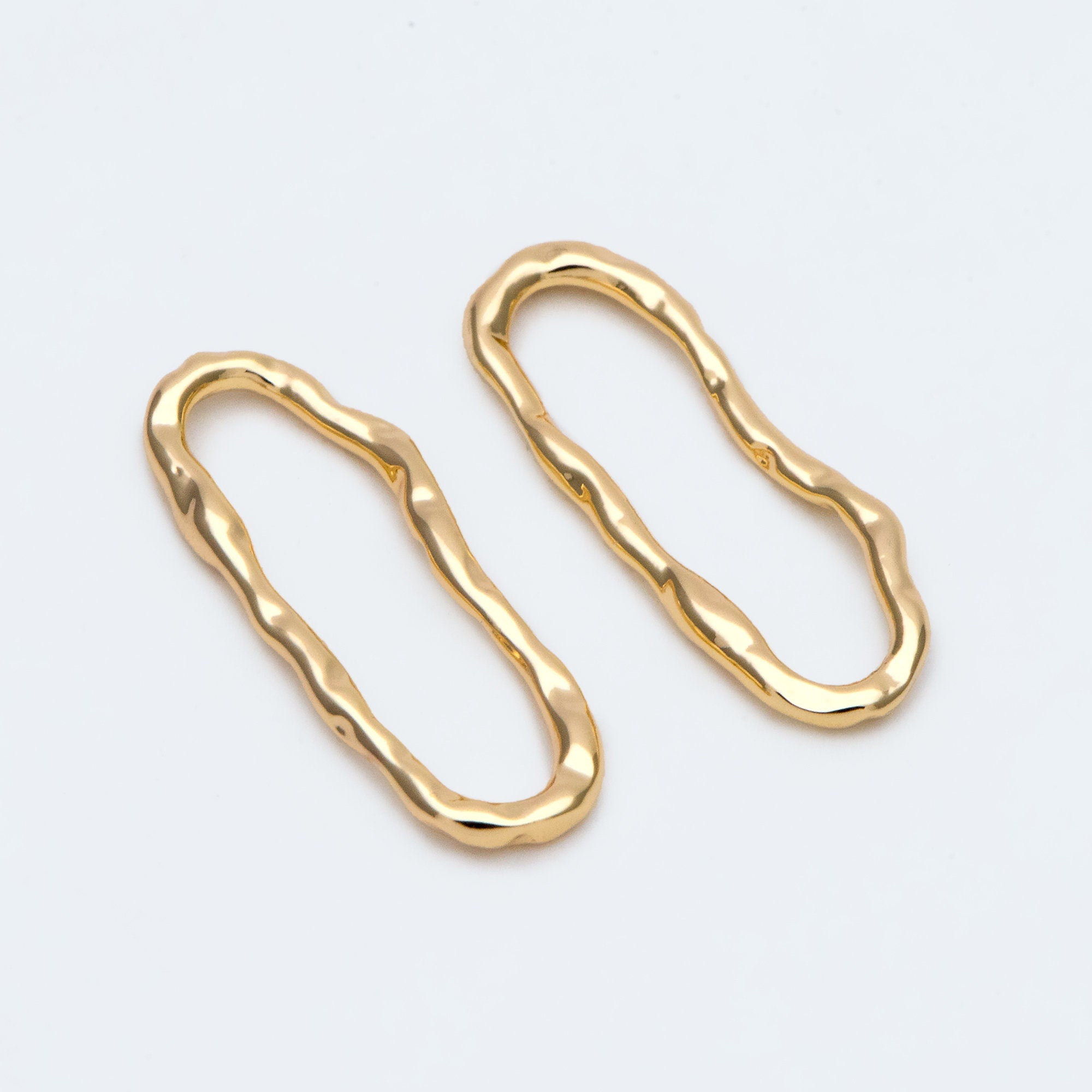 10pcs Gold Hammered Irregular Long Oval Charms, 18K Gold plated Brass Ring, Geometric Hoop Oval Pendants (GB-2750-C)