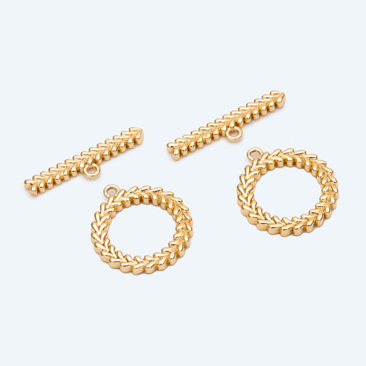 10pcs Gold Leaf Toggle Clasp, Bracelet Necklace Jewelry Clasps, 18K Gold plated Brass Clasps (GB-2563-A)
