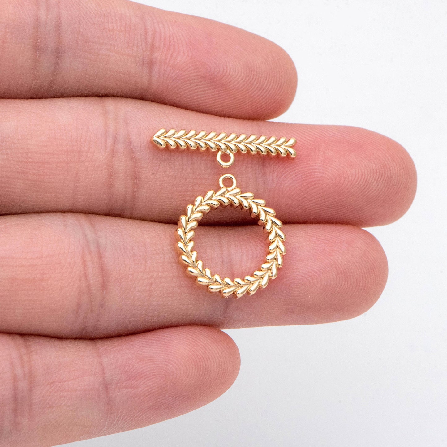 10pcs Gold Leaf Toggle Clasp, Bracelet Necklace Jewelry Clasps, 18K Gold plated Brass Clasps (GB-2563-A)
