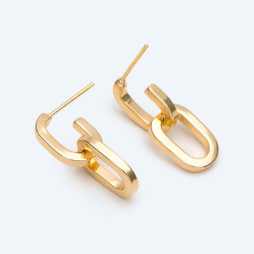 4pcs Gold Oval Ear Posts, Minimal Geometric Earrings, Minimalist Stud Earrings, Chain Link Earwire (GB-2781)