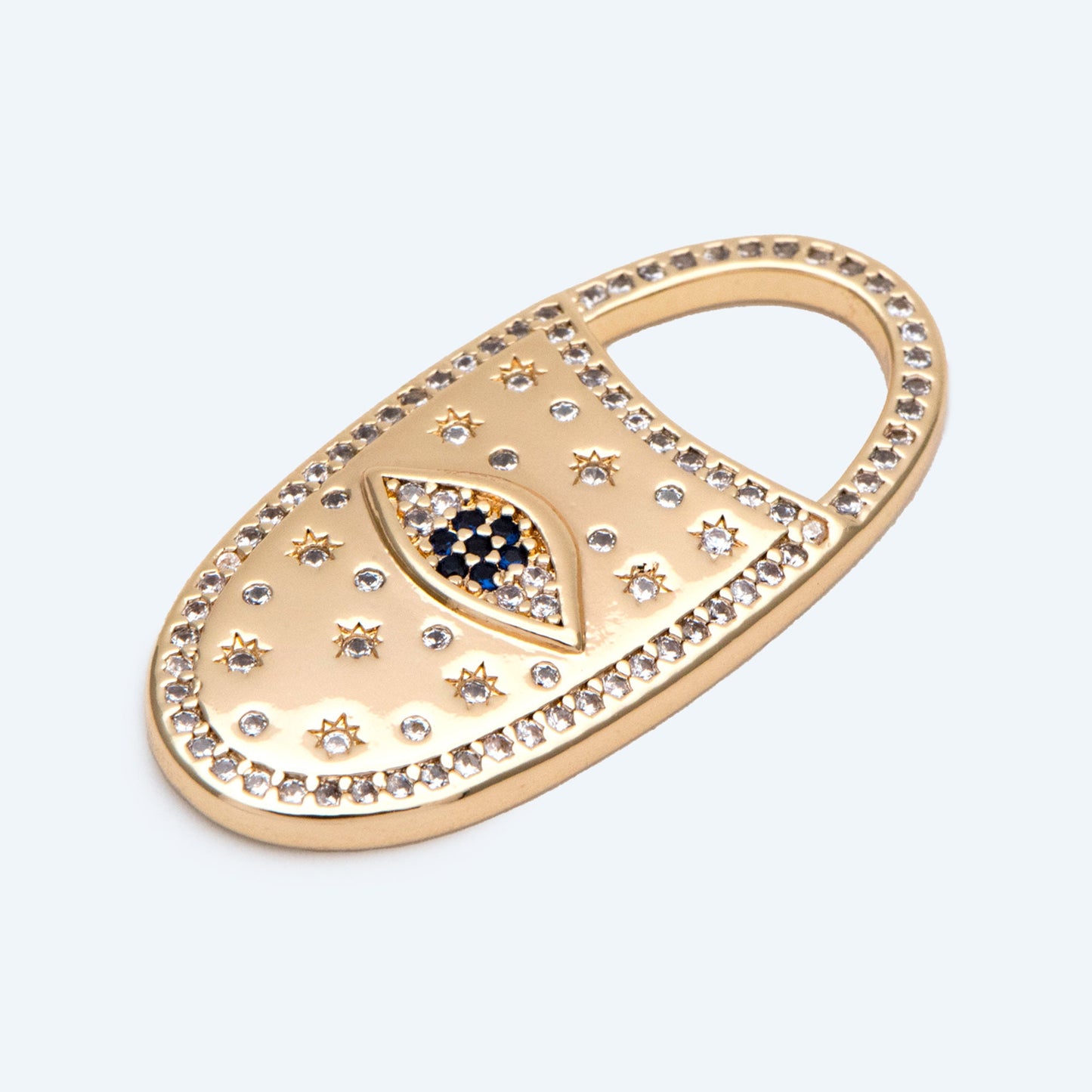 4pcs CZ Pave Evil Eye Pendant, 18K Gold plated Brass, Oval Evil Eye Charms (GB-1527-O)