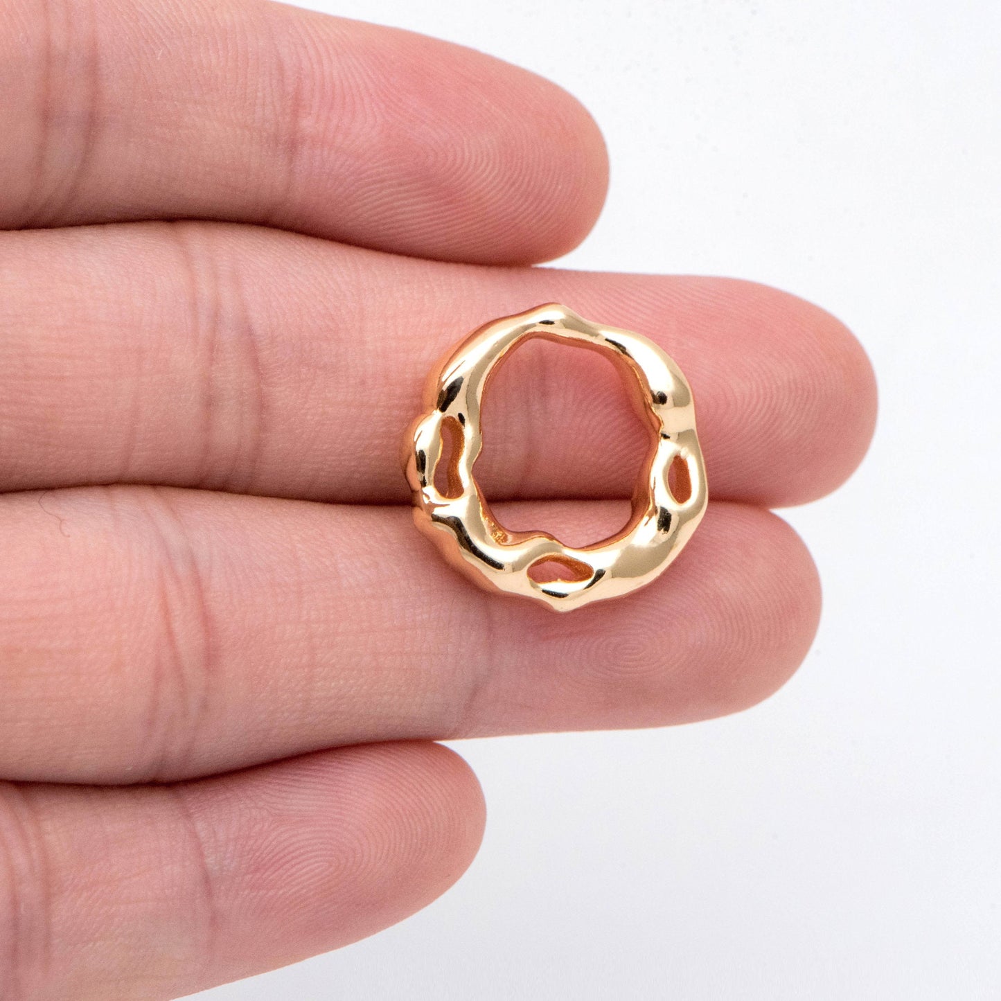 10pcs Gold Irregular Round Charms, Gold plated Brass Circle Pendant (#GB-2750-E)