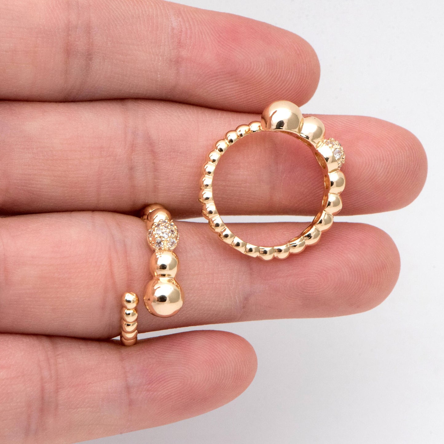 4pcs CZ Pave Gold Beaded Ring, Everyday Ring, Modern Style Ring, Fashion Rings, Dainty Rings, Adjustable Ring (#GB-2894)