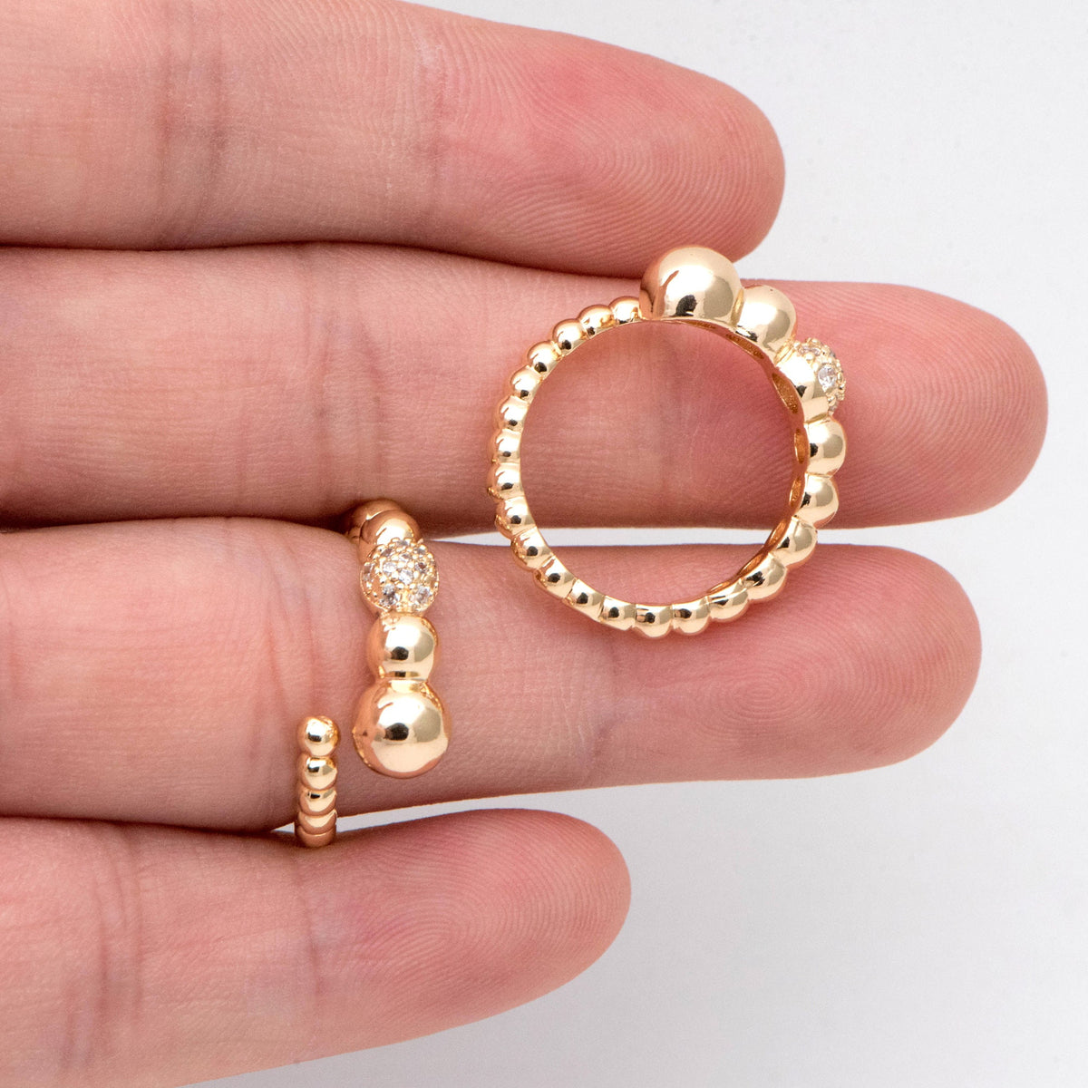 4pcs CZ Pave Gold Beaded Ring, Everyday Ring, Modern Style Ring, Fashion Rings, Dainty Rings, Adjustable Ring (#JZ-027-E)