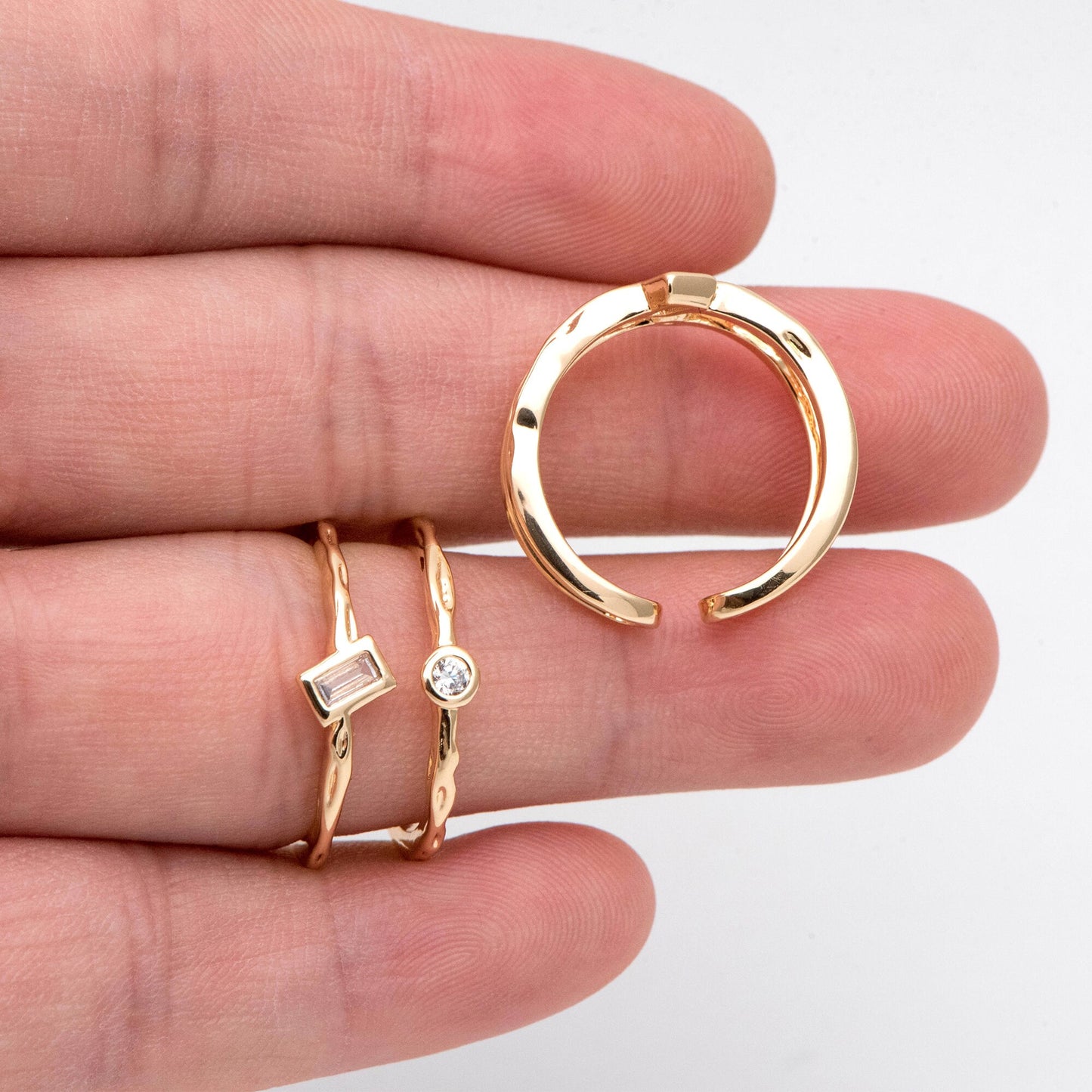 4pcs CZ Pave Double Band Gold Ring, Adjustable Ring, Minimalist Ring, Stacking Ring, Statement Ring (#JZ-027-F)