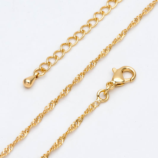 Twisted Curb Chain Necklaces 2mm, Finished Necklace with Extender Chain, 18K Gold plated Brass, Ready to Wear 17-20 Inch (#LK-491)