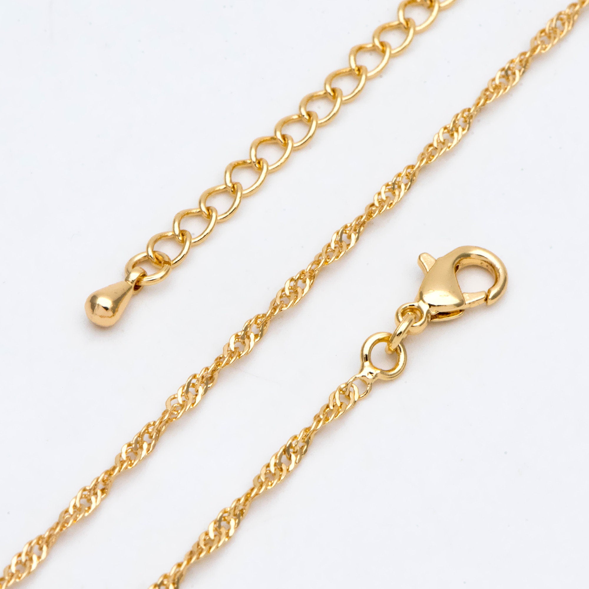 Twisted Curb Chain Necklaces 2mm, Finished Necklace with Extender Chain, 18K Gold plated Brass, Ready to Wear 17-20 Inch (#LK-491)