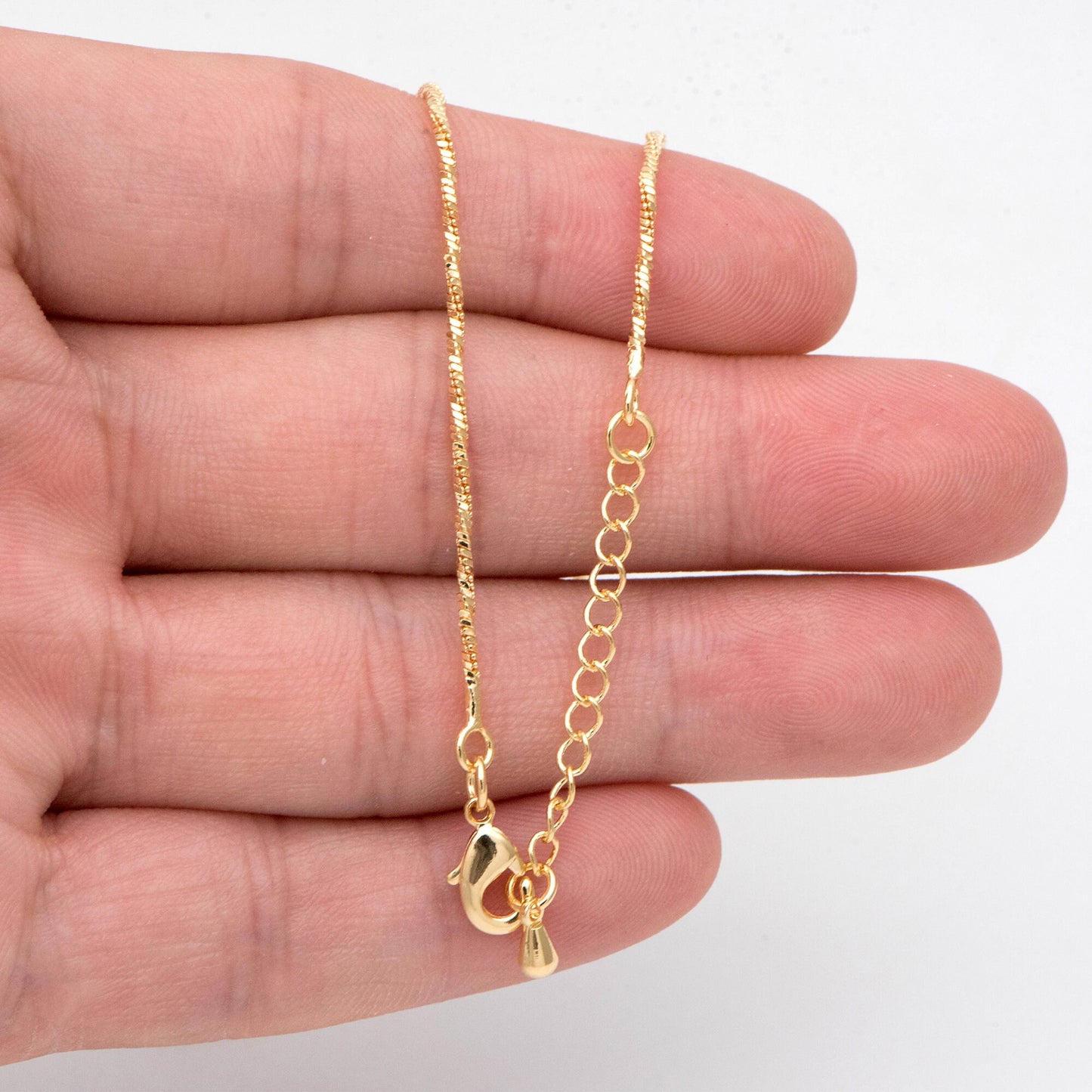 Dainty Gold Twist Snake Chain Necklace 1.2mm, Finished Necklace with Extender Chain, Ready to Wear, 17-19 Inch Adjustable (#LK-492)