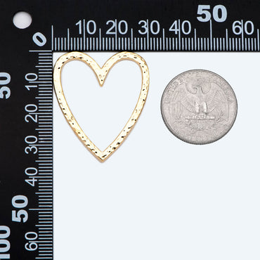 4pcs Gold Hammered Heart Link Connector Charms, 18K Gold plated Brass Heart Pendants (GB-1964-F)