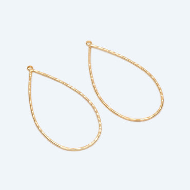 10pcs Gold Hammered Teardrop Pendants, Geometric Link Charms 55x28mm, Wired Drop Hoops (GB-2750-L)