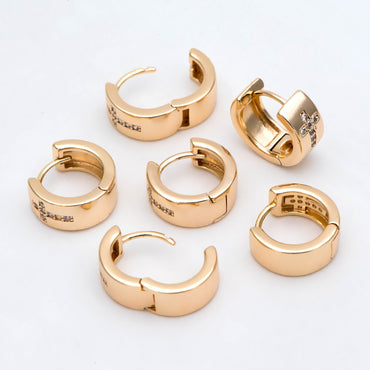 4pcs CZ Pave Cross Huggie Earrings, Hoop Earrings, 18K Gold plated Brass, Earring Component Findings (GB-2873)