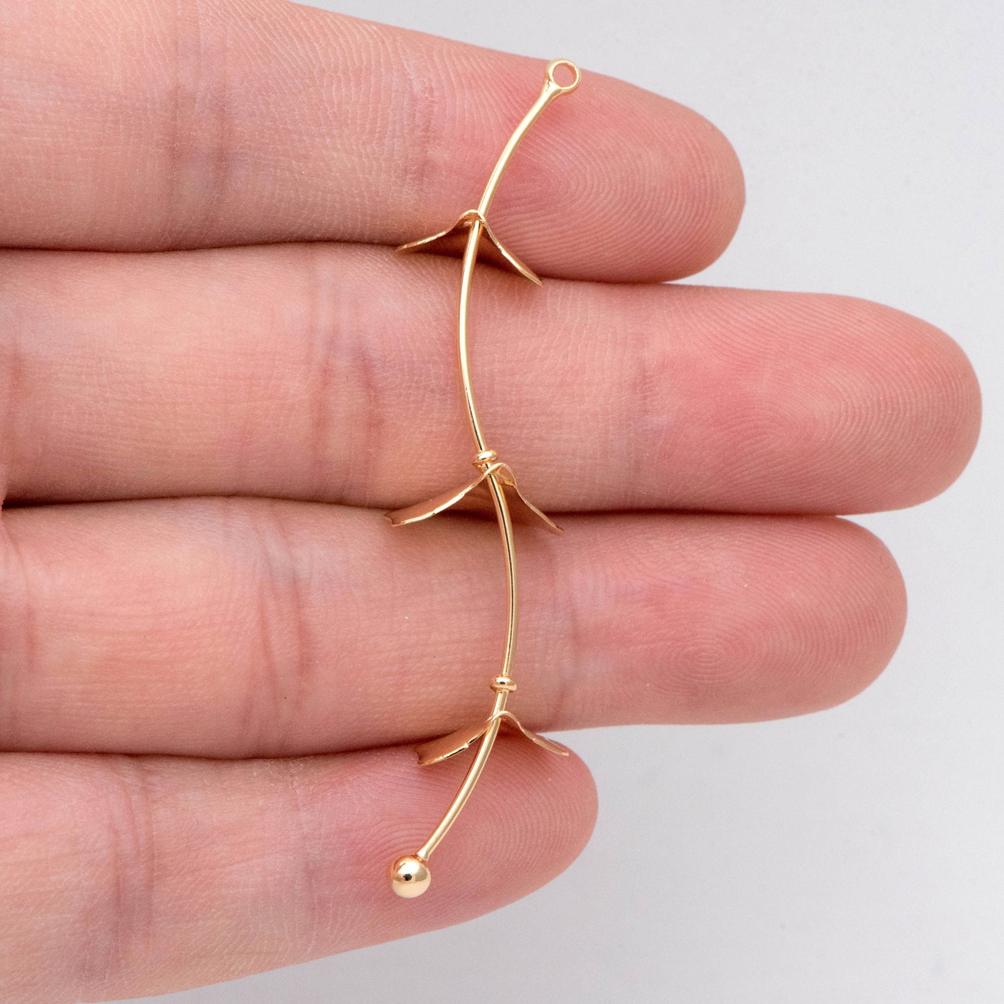 4pcs Gold Ginkgo Leaf Charms 56x12mm, Real Gold plated Brass Branch Pendants (GB-954-F)