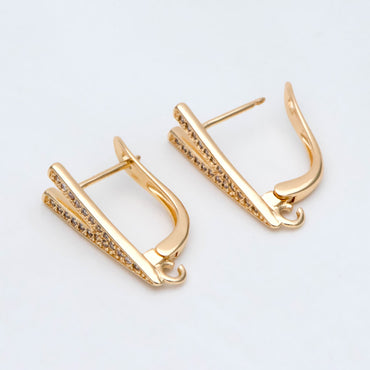 4pcs CZ Pave Gold Click-in Style Leverback Earring, V Shape Earring, Gold plated on Brass Earring Finding (GB-3002-D)