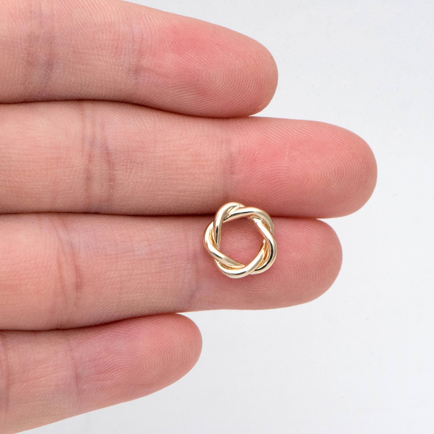 10pcs Gold Twisted Flower Earring Studs, Real Gold Plated Brass, Geometric Ring Stud Earrings (#GB-2810)