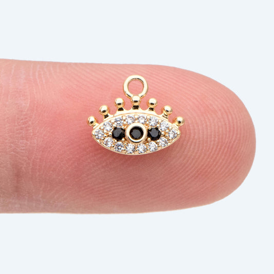 4pcs CZ Pave Black Evil Eye Charm, 10x8mm, Real Gold plated Brass Eye Charm (GB-1819-D)
