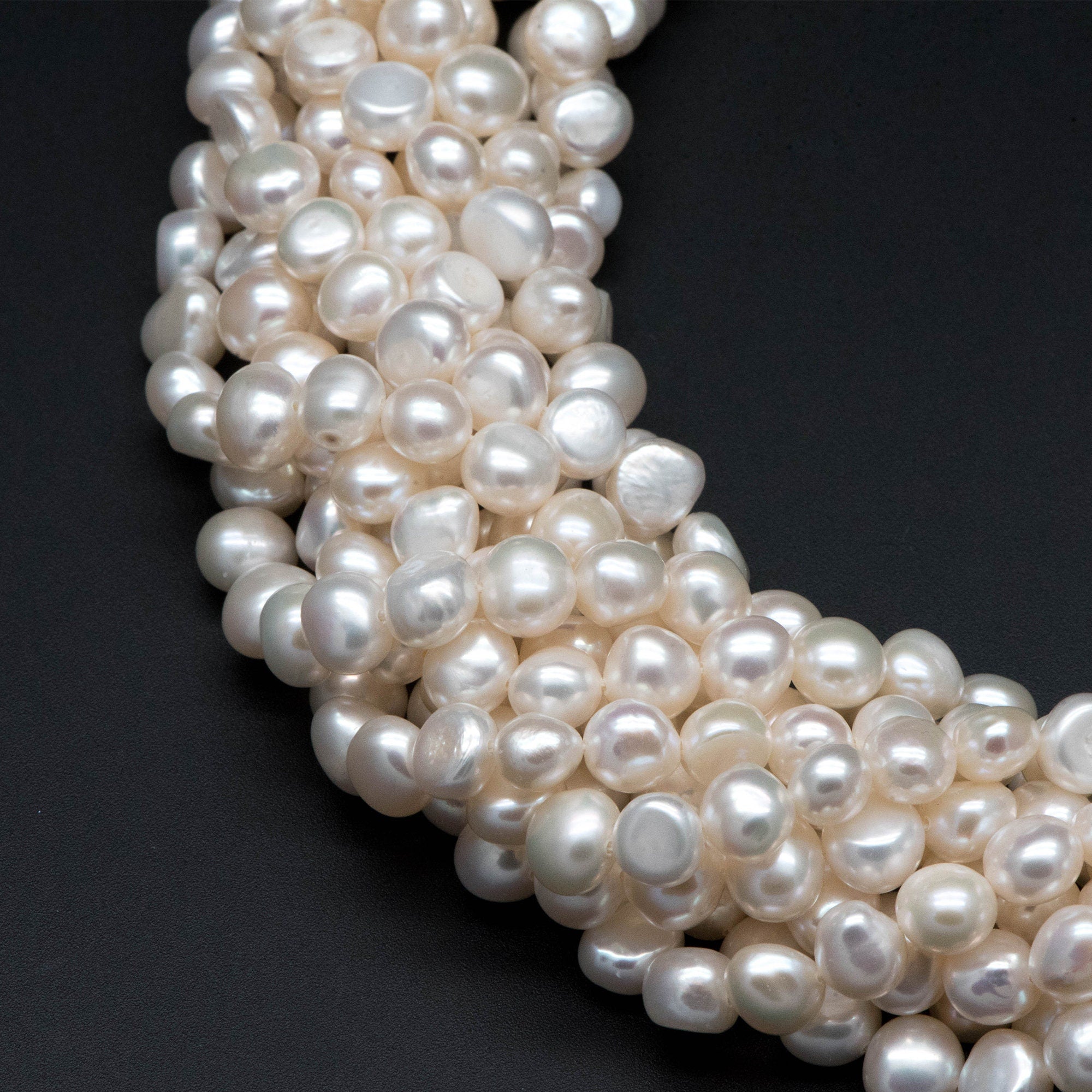 Freshwater Button Pearls 6-6.5mm, White Nugget Pearls, Natural Baroque Potato Pearls (PL17-7)/ 14" full strand
