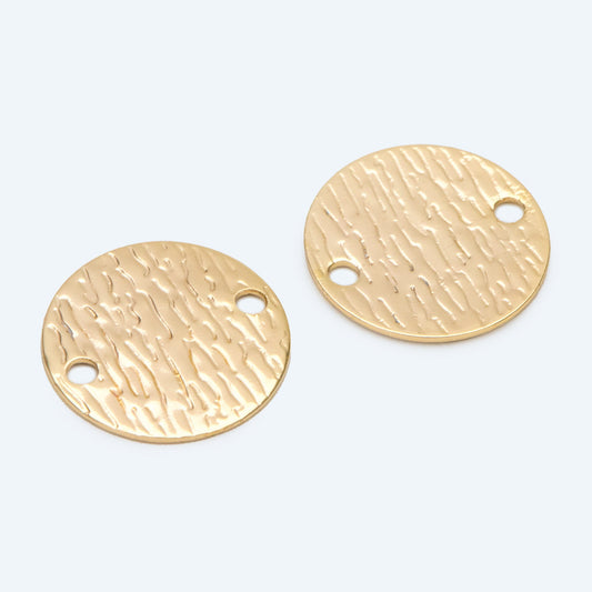 10pcs Gold/ Silver Tone Round Textured Disc Connectors 16mm, Gold/ Rhodium plated Brass Coin Disk Charms (GB-654-A)