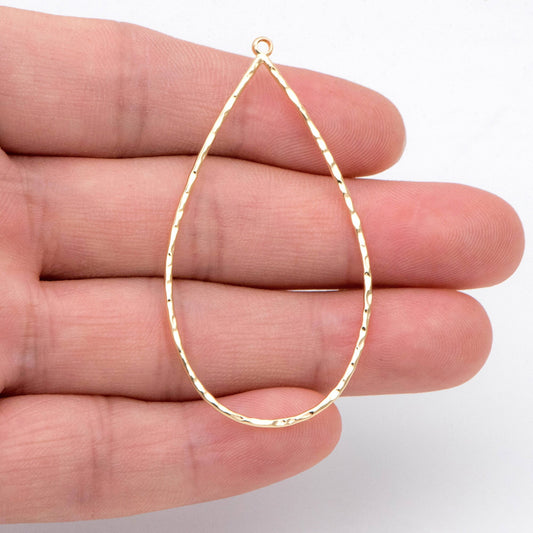 10pcs Gold Hammered Teardrop Pendants, Geometric Link Charms 55x28mm, Wired Drop Hoops (GB-2750-L)