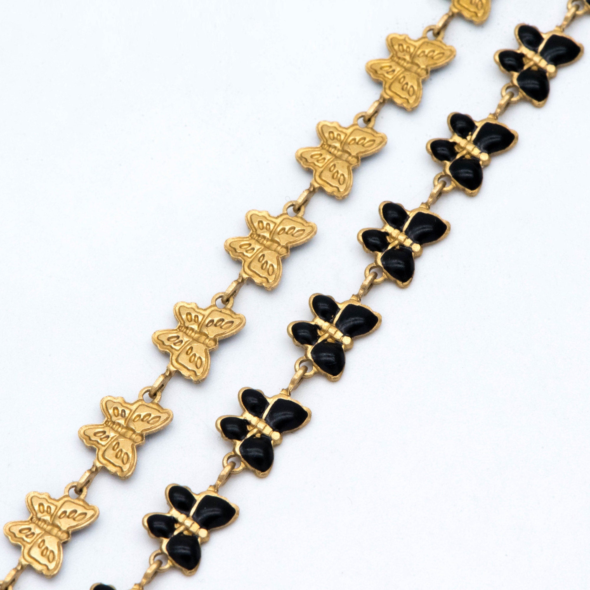 Raw Brass Chain, Multicolor butterfly Chain, Brass in Enamel, Unplated Raw Brass Designer Chain (#LK-515)/ 1 Meter=3.3ft