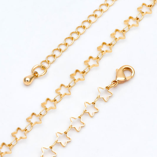 Gold/ Rhodium plated Brass Star Chains, Finished Bracelet/ Anklet/ Necklace with Extender Chain, Ready to Wear (#LK-210)