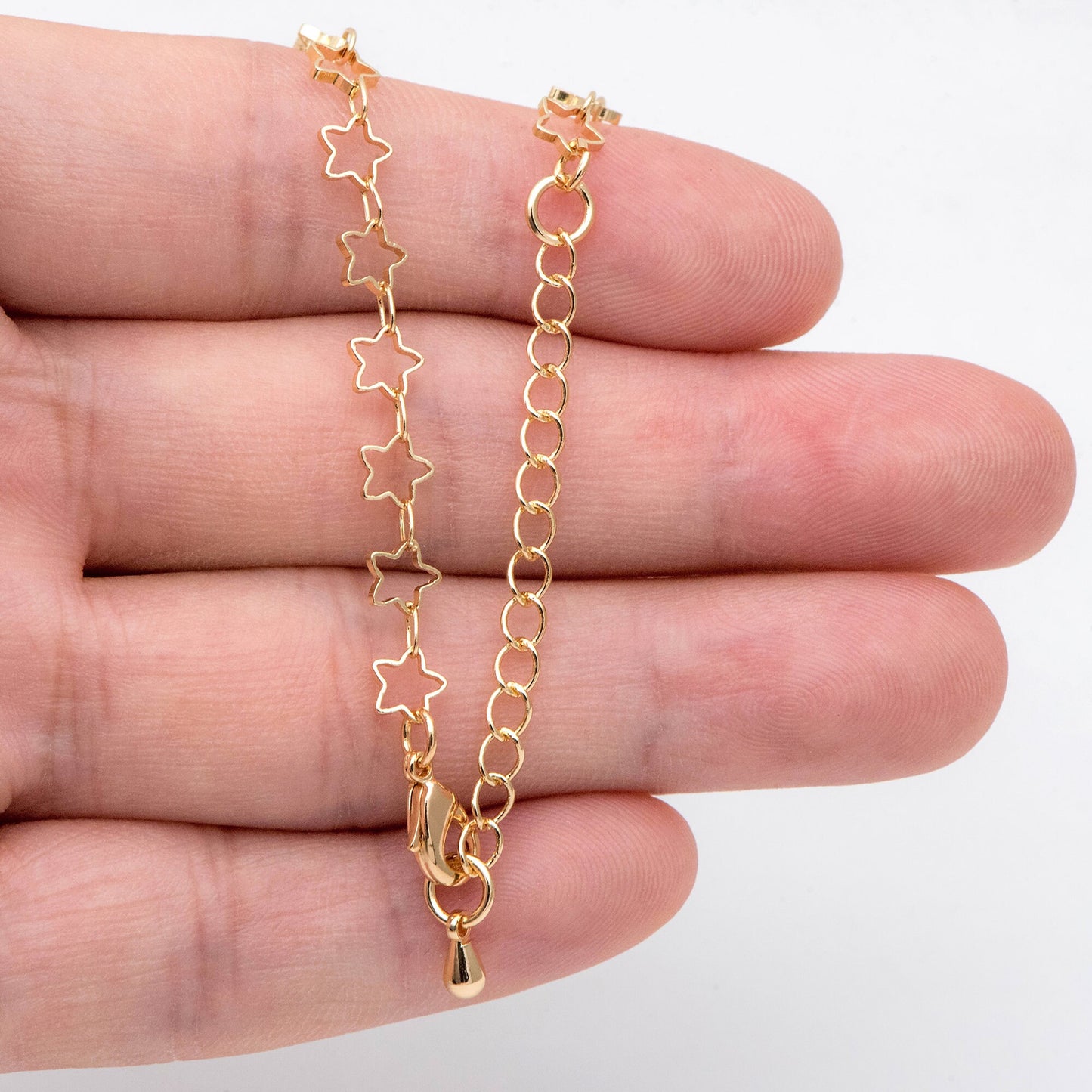 Gold/ Rhodium plated Brass Star Chains, Finished Bracelet/ Anklet/ Necklace with Extender Chain, Ready to Wear (#LK-210)