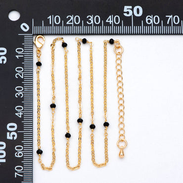 Black/ Grey/ White Crystal Bead Chains, Finished Bracelet/ Anklet/ Necklace with Extender Chain, Gold plated Brass, Ready to Wear (#LK-145)