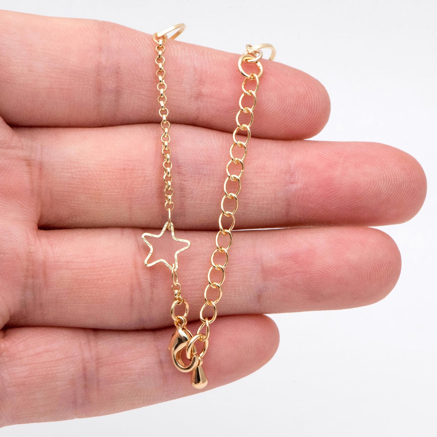 Gold Moon Star Chain, Finished Bracelet/ Anklet/ Necklace, Adjustable with Extender Chain, Ready to Wear (#LK-419)