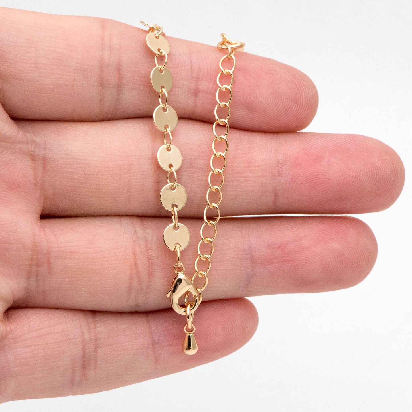 Gold/ Silver Disc Chains 4mm/ 5mm, Finished Bracelet/ Anklet/ Necklace with Extender, Ready to Wear (#LK-154)