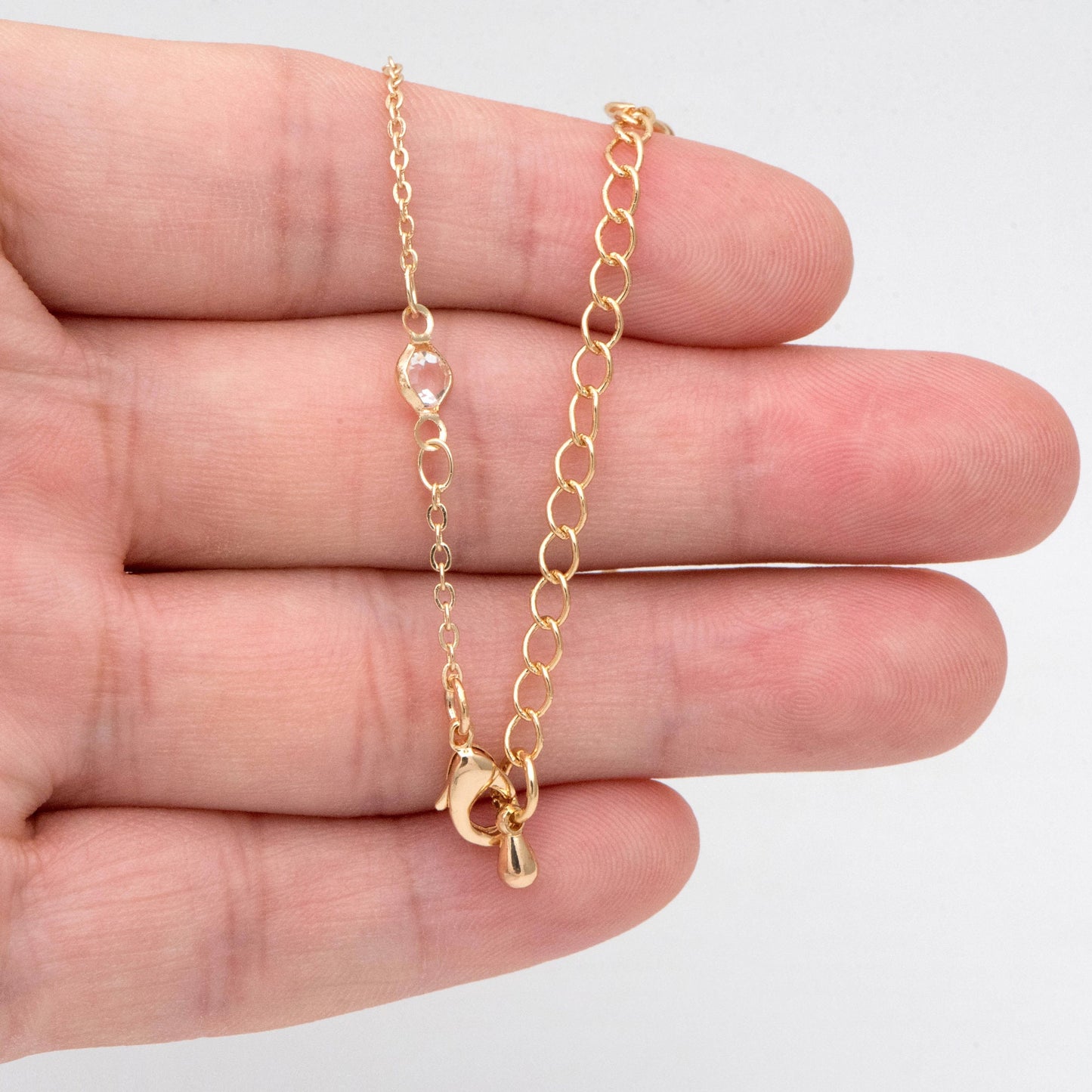Adjustable Bracelet/ Anklet/ Necklace with Extender, 18K Gold/ Rhodium plated Brass, Crystal Coin Bead Chain, Ready to Wear (#LK-147-4.5)