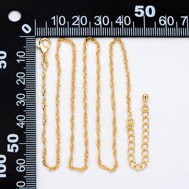 Twisted Curb Chain Necklaces 2mm, Finished Necklace with Extender Chain, 18K Gold plated Brass, Ready to Wear 17-20 Inch (#LK-491)