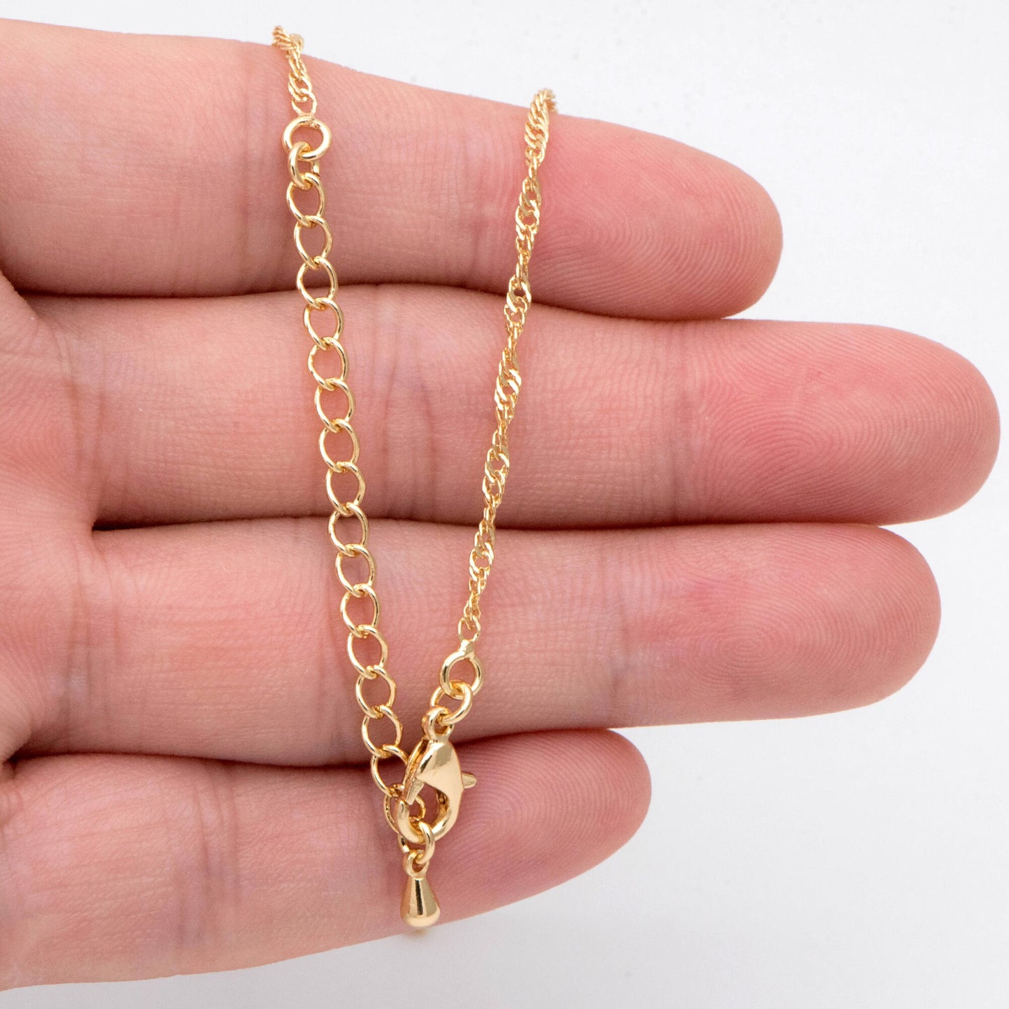 Twisted Curb Chain Necklaces 2mm, Finished Necklace with Extender Chain, 18K Gold plated Brass, Ready to Wear 17-20 Inch (#LK-491)