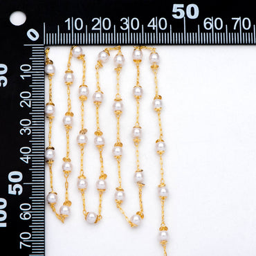 18K Gold Plated Faux Pearl Beaded Chain: 4mm Beads (LK-505)/ 1 Meter