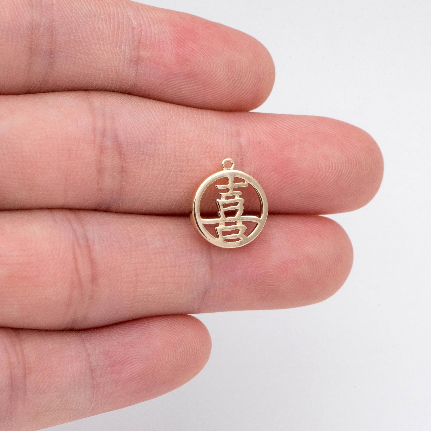 10pcs Chinese Characters "Happiness" Charms 13x12mm, Gold plated Brass Pendant, 喜(xi) means Good Fortune/ Lucky (GB-2868)