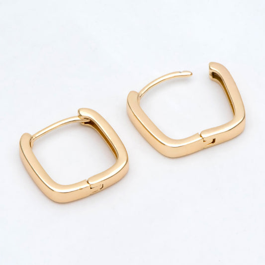 10pcs Gold/ Silver Square Huggie Earrings 15mm, 18K gold/ rhodium plated Brass, Minimalist Hoop Earring Components (GB-2870)