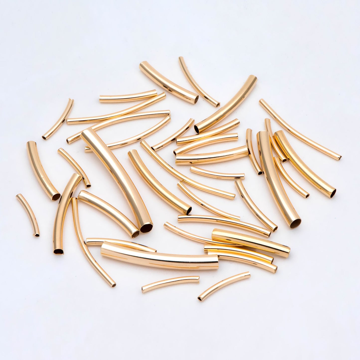 20pcs Gold Smooth Curved Tube Beads, 18K Real Gold plated Brass Tube Spacers (GB-2908)