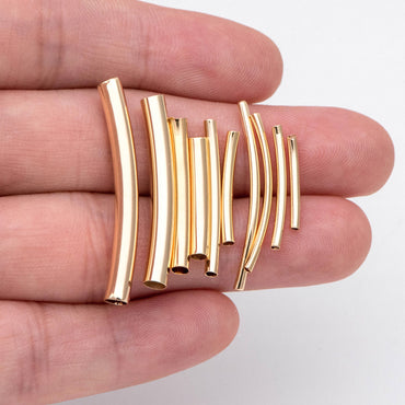 20pcs Gold Smooth Curved Tube Beads, 18K Real Gold plated Brass Tube Spacers (GB-2908)
