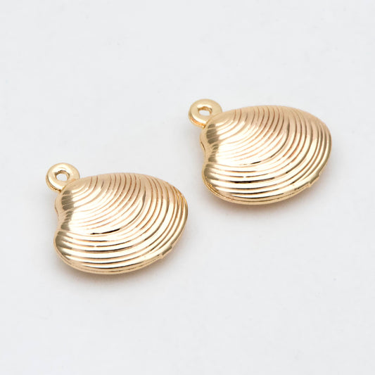 10pcs Gold Seashell Charms 13.5x14mm, 18K Gold plated Brass, 3D Shell Dangle Pendants (GB-2680-B)