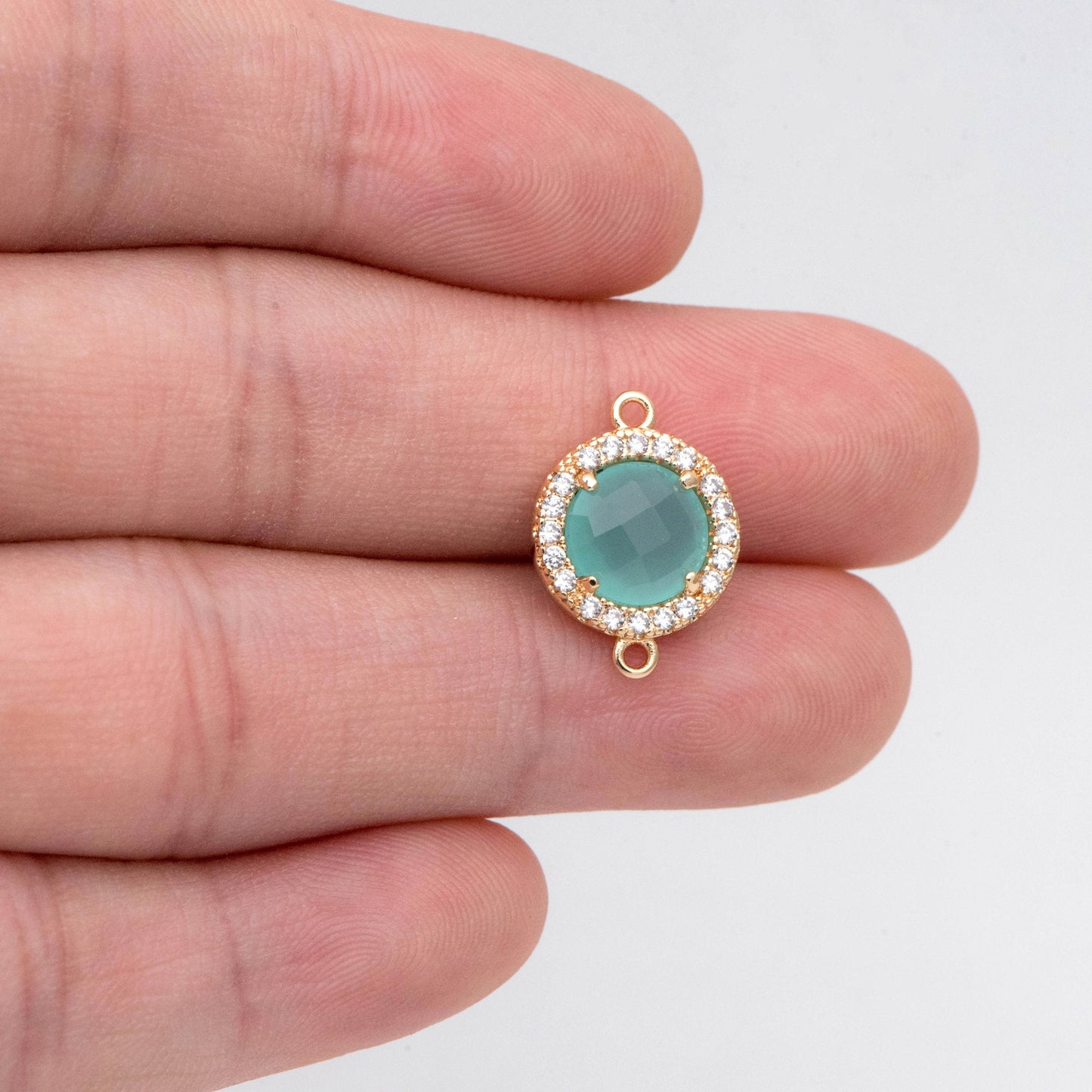 4pcs CZ Pave Gold Framed Glass Connector 16x12mm, Circle Bezel Charm Pendants (GB-2881)